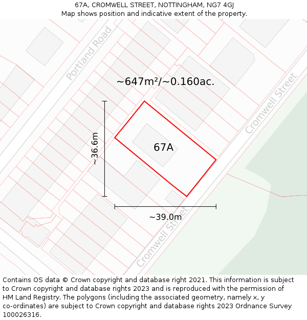 67A, CROMWELL STREET, NOTTINGHAM, NG7 4GJ: Plot and title map