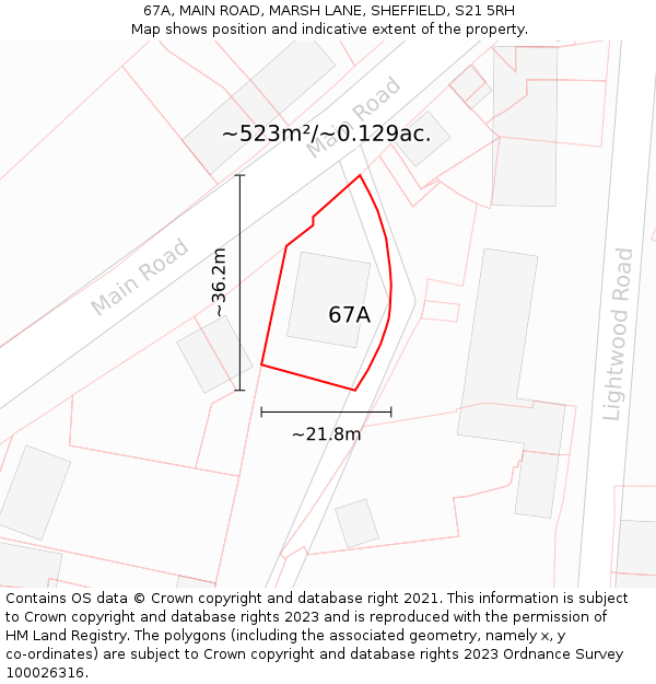 67A, MAIN ROAD, MARSH LANE, SHEFFIELD, S21 5RH: Plot and title map