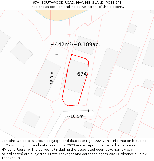 67A, SOUTHWOOD ROAD, HAYLING ISLAND, PO11 9PT: Plot and title map