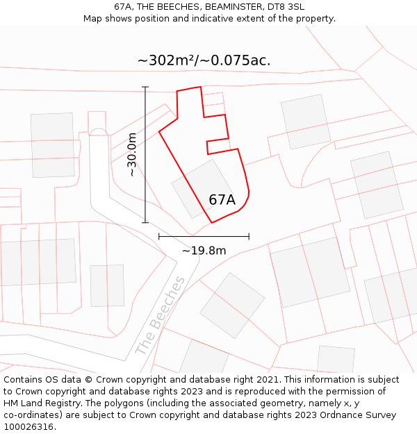 67A, THE BEECHES, BEAMINSTER, DT8 3SL: Plot and title map