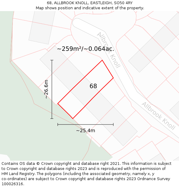 68, ALLBROOK KNOLL, EASTLEIGH, SO50 4RY: Plot and title map