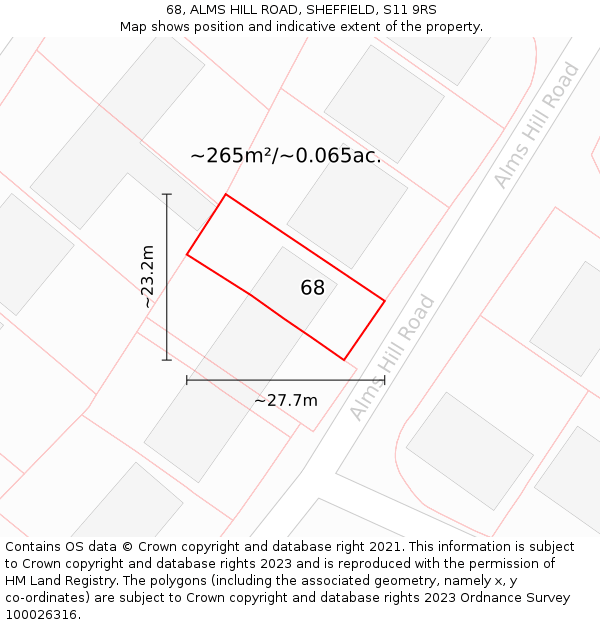 68, ALMS HILL ROAD, SHEFFIELD, S11 9RS: Plot and title map