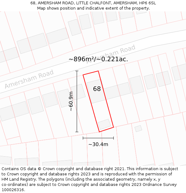 68, AMERSHAM ROAD, LITTLE CHALFONT, AMERSHAM, HP6 6SL: Plot and title map