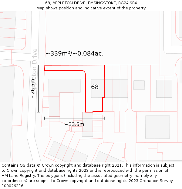 68, APPLETON DRIVE, BASINGSTOKE, RG24 9RX: Plot and title map