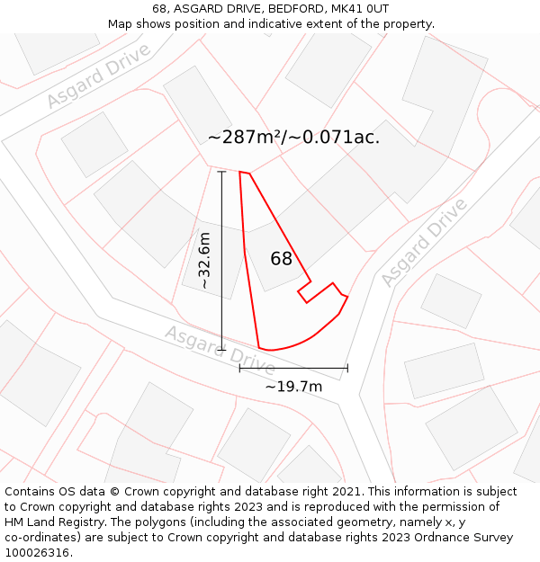 68, ASGARD DRIVE, BEDFORD, MK41 0UT: Plot and title map