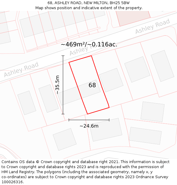 68, ASHLEY ROAD, NEW MILTON, BH25 5BW: Plot and title map