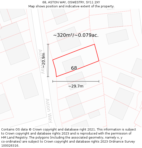 68, ASTON WAY, OSWESTRY, SY11 2XY: Plot and title map