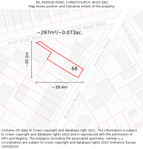68, AVENUE ROAD, CHRISTCHURCH, BH23 2BZ: Plot and title map