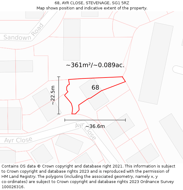 68, AYR CLOSE, STEVENAGE, SG1 5RZ: Plot and title map