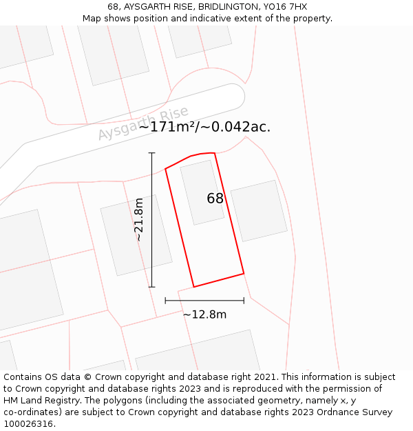 68, AYSGARTH RISE, BRIDLINGTON, YO16 7HX: Plot and title map