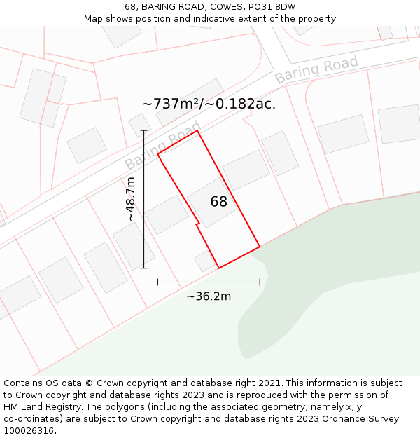 68, BARING ROAD, COWES, PO31 8DW: Plot and title map