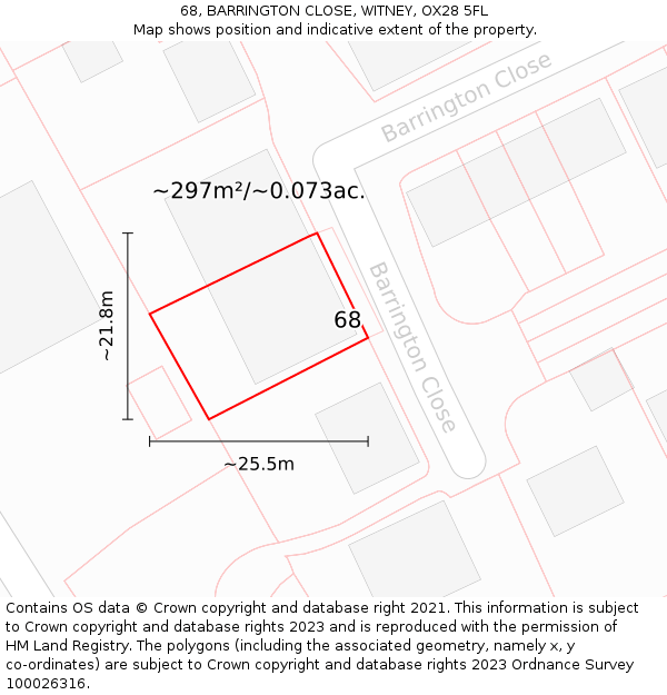 68, BARRINGTON CLOSE, WITNEY, OX28 5FL: Plot and title map