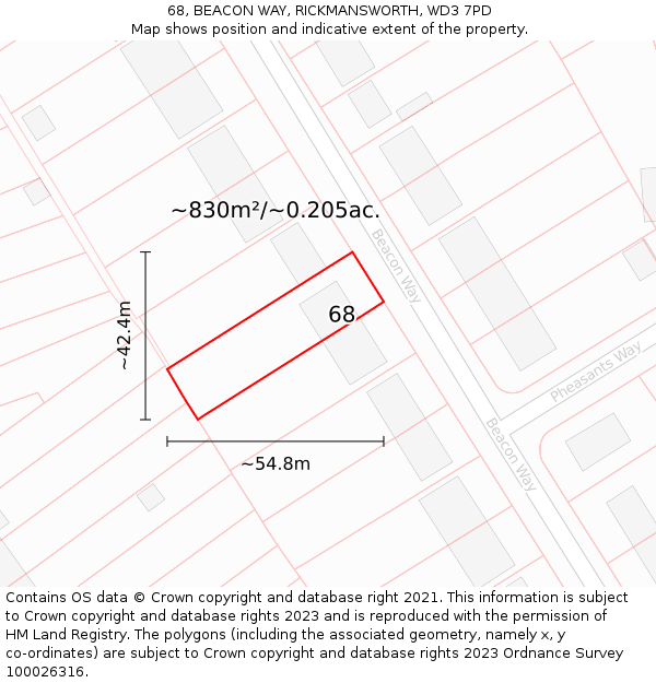 68, BEACON WAY, RICKMANSWORTH, WD3 7PD: Plot and title map
