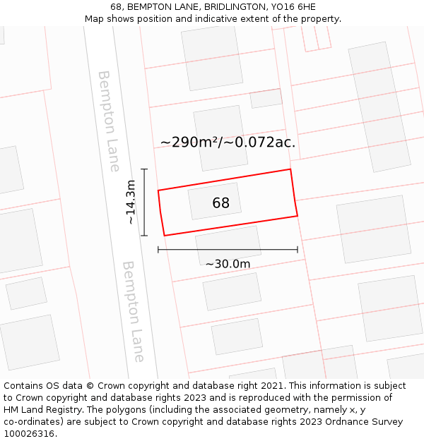 68, BEMPTON LANE, BRIDLINGTON, YO16 6HE: Plot and title map