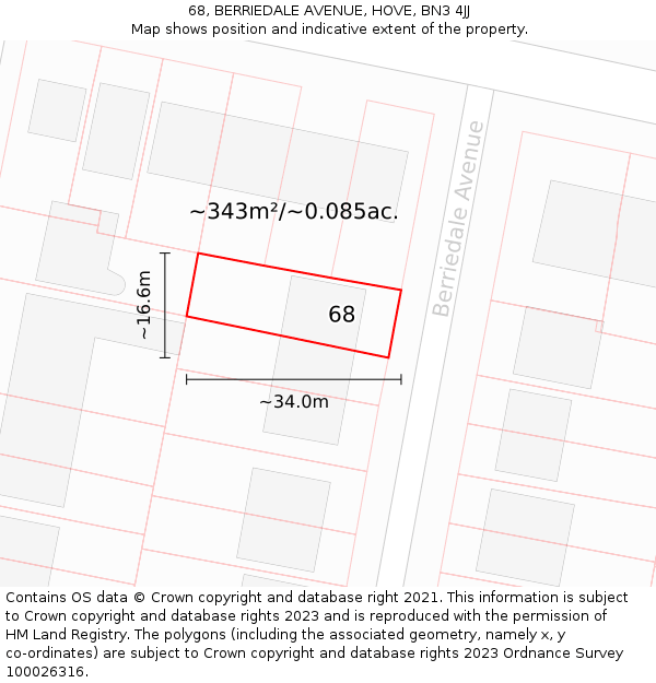 68, BERRIEDALE AVENUE, HOVE, BN3 4JJ: Plot and title map