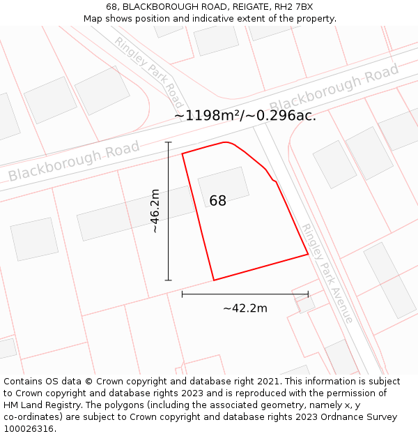 68, BLACKBOROUGH ROAD, REIGATE, RH2 7BX: Plot and title map