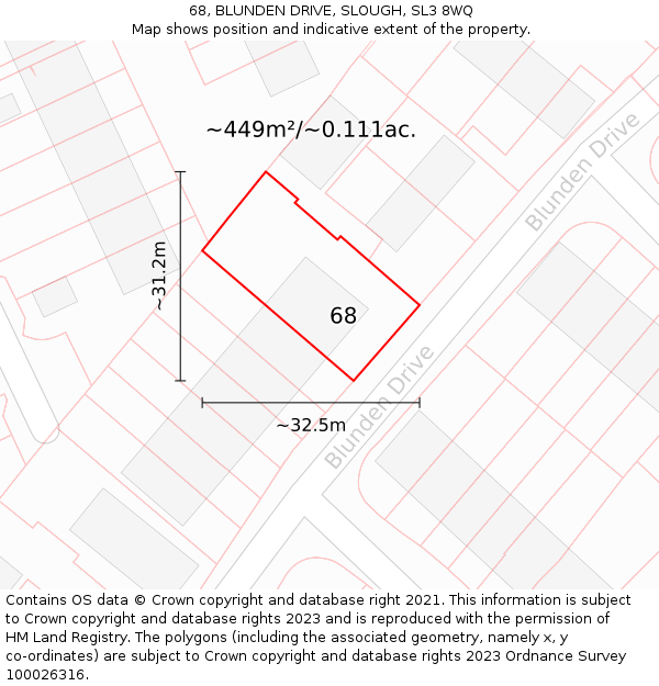 68, BLUNDEN DRIVE, SLOUGH, SL3 8WQ: Plot and title map