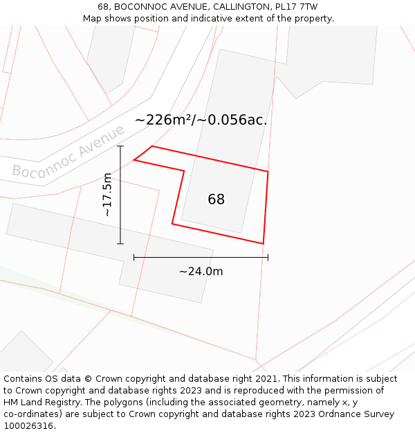 68, BOCONNOC AVENUE, CALLINGTON, PL17 7TW: Plot and title map