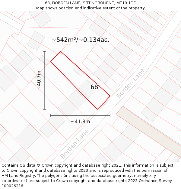 68, BORDEN LANE, SITTINGBOURNE, ME10 1DD: Plot and title map