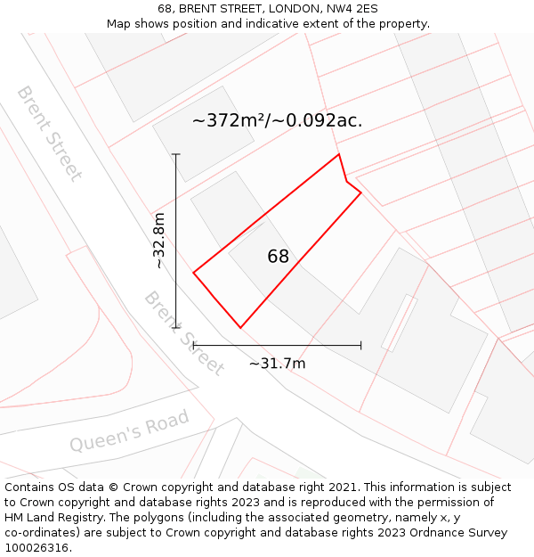 68, BRENT STREET, LONDON, NW4 2ES: Plot and title map
