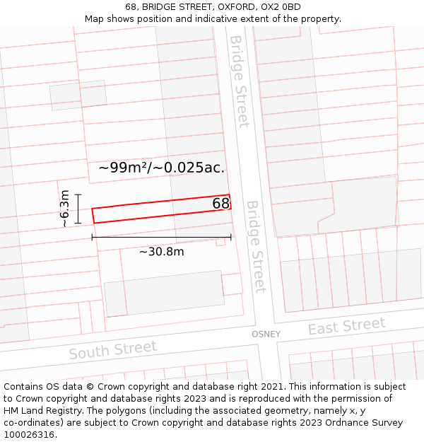 68, BRIDGE STREET, OXFORD, OX2 0BD: Plot and title map