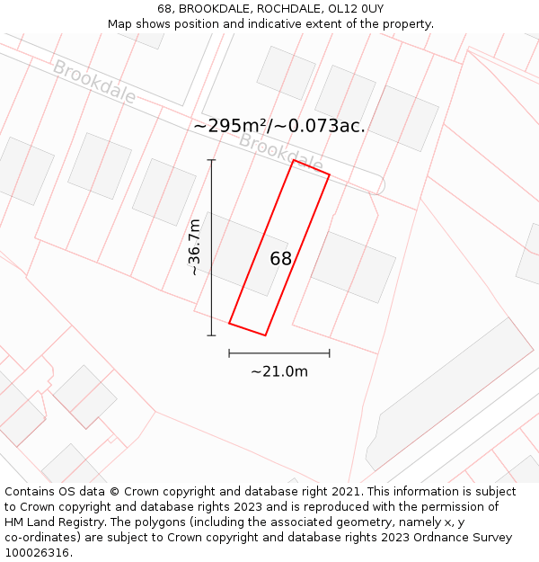 68, BROOKDALE, ROCHDALE, OL12 0UY: Plot and title map