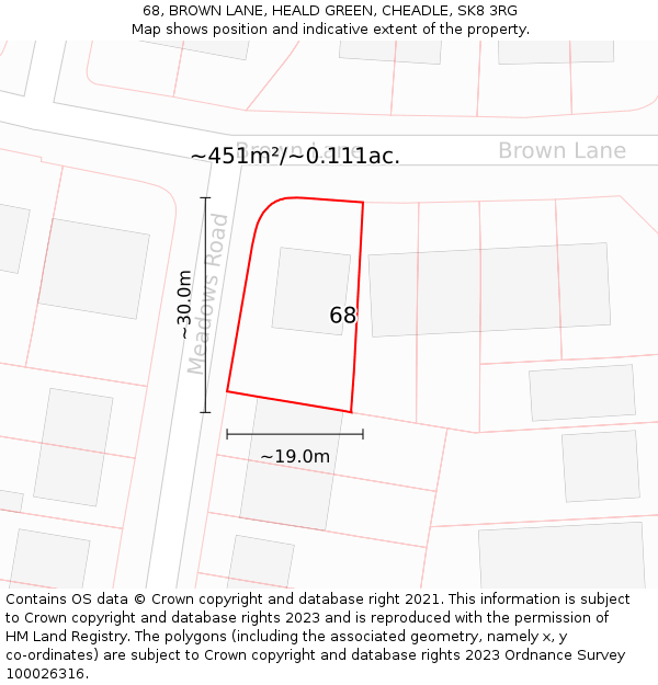 68, BROWN LANE, HEALD GREEN, CHEADLE, SK8 3RG: Plot and title map