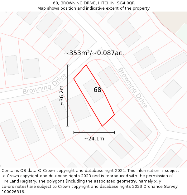 68, BROWNING DRIVE, HITCHIN, SG4 0QR: Plot and title map