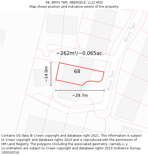 68, BRYN TWR, ABERGELE, LL22 8DD: Plot and title map