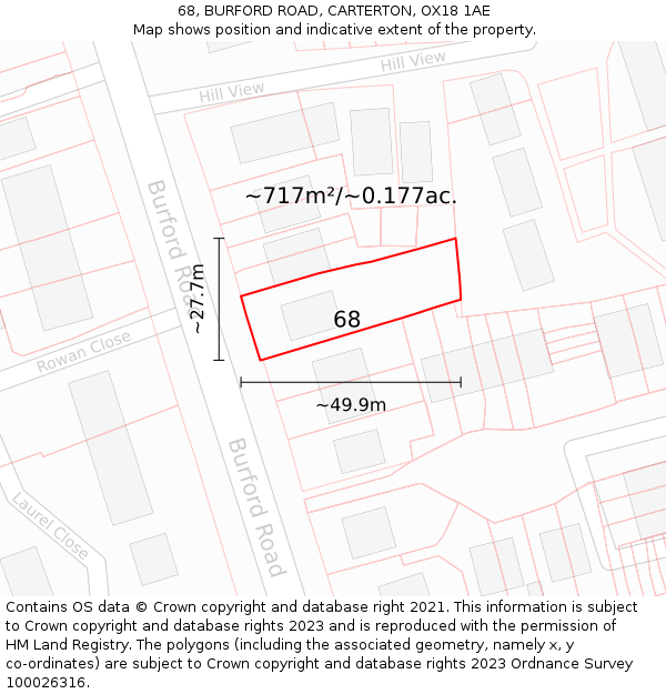 68, BURFORD ROAD, CARTERTON, OX18 1AE: Plot and title map