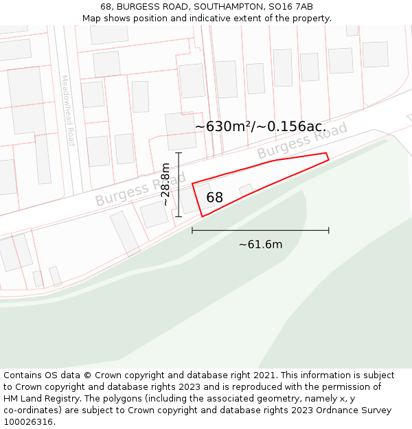 68, BURGESS ROAD, SOUTHAMPTON, SO16 7AB: Plot and title map