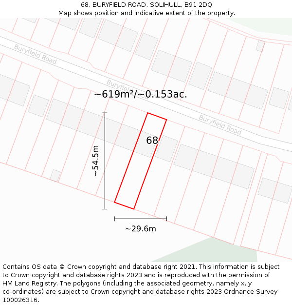 68, BURYFIELD ROAD, SOLIHULL, B91 2DQ: Plot and title map