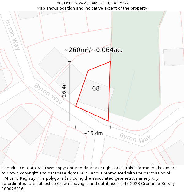 68, BYRON WAY, EXMOUTH, EX8 5SA: Plot and title map