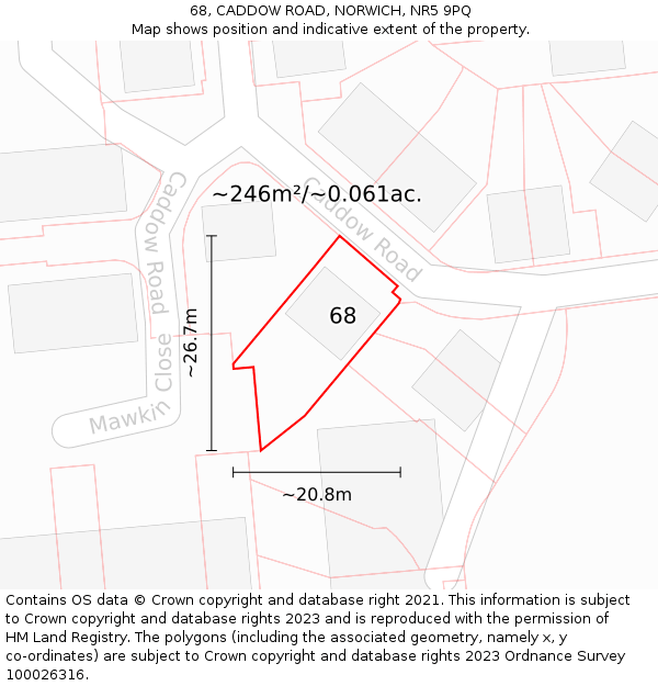 68, CADDOW ROAD, NORWICH, NR5 9PQ: Plot and title map