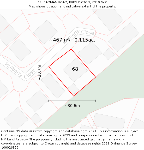 68, CADMAN ROAD, BRIDLINGTON, YO16 6YZ: Plot and title map