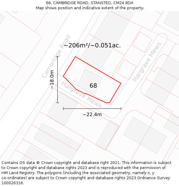 68, CAMBRIDGE ROAD, STANSTED, CM24 8DA: Plot and title map