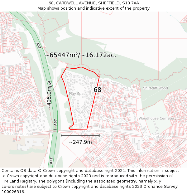 68, CARDWELL AVENUE, SHEFFIELD, S13 7XA: Plot and title map