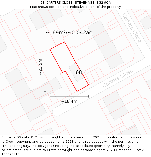 68, CARTERS CLOSE, STEVENAGE, SG2 9QA: Plot and title map