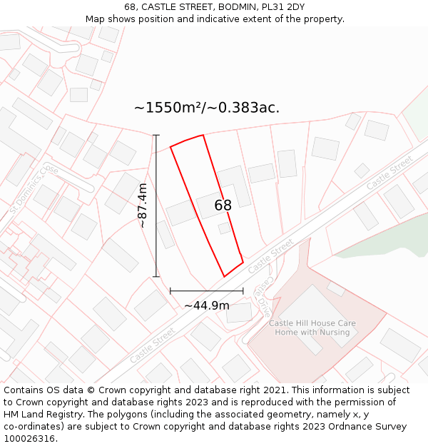 68, CASTLE STREET, BODMIN, PL31 2DY: Plot and title map