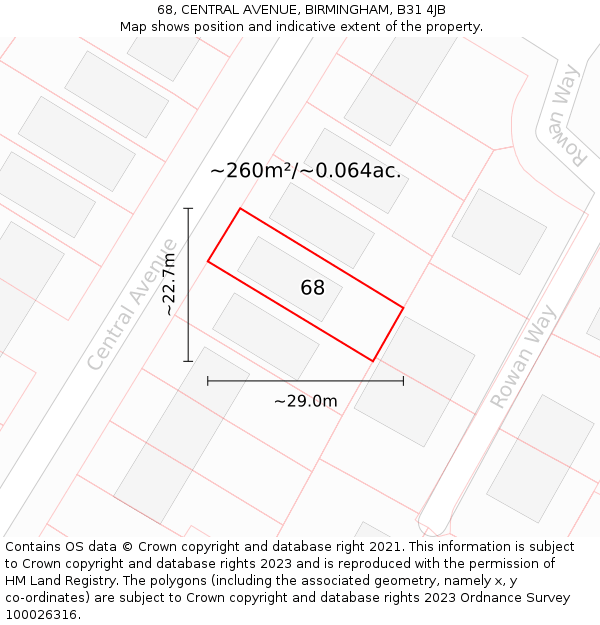 68, CENTRAL AVENUE, BIRMINGHAM, B31 4JB: Plot and title map