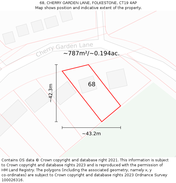 68, CHERRY GARDEN LANE, FOLKESTONE, CT19 4AP: Plot and title map