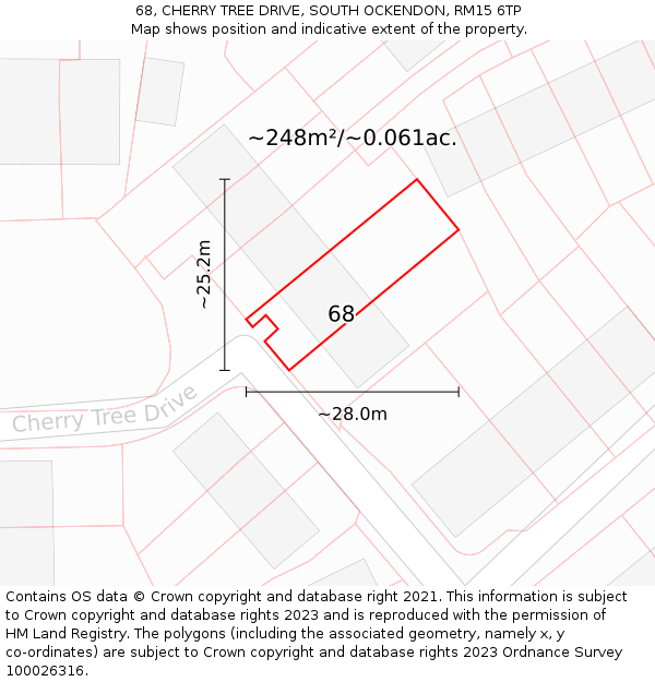 68, CHERRY TREE DRIVE, SOUTH OCKENDON, RM15 6TP: Plot and title map