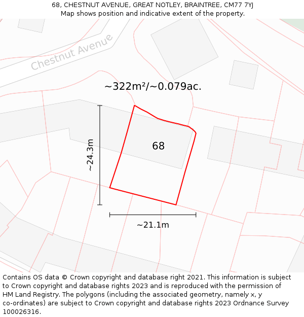 68, CHESTNUT AVENUE, GREAT NOTLEY, BRAINTREE, CM77 7YJ: Plot and title map