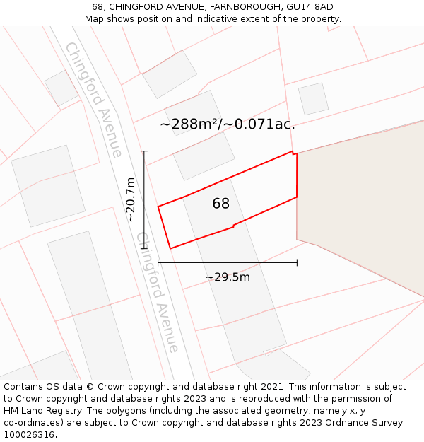 68, CHINGFORD AVENUE, FARNBOROUGH, GU14 8AD: Plot and title map