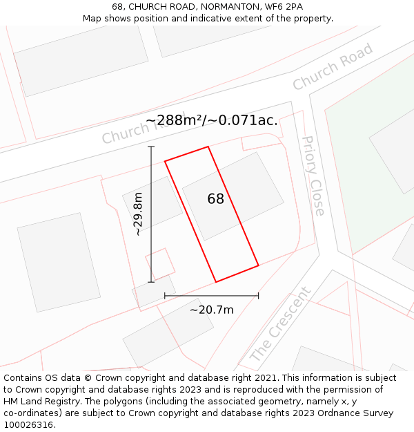 68, CHURCH ROAD, NORMANTON, WF6 2PA: Plot and title map