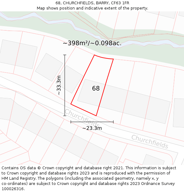 68, CHURCHFIELDS, BARRY, CF63 1FR: Plot and title map