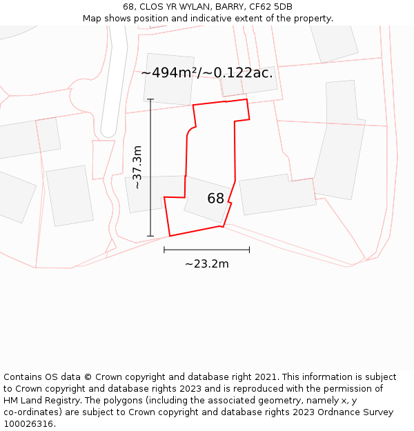 68, CLOS YR WYLAN, BARRY, CF62 5DB: Plot and title map