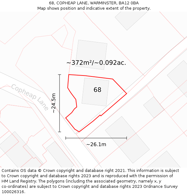 68, COPHEAP LANE, WARMINSTER, BA12 0BA: Plot and title map