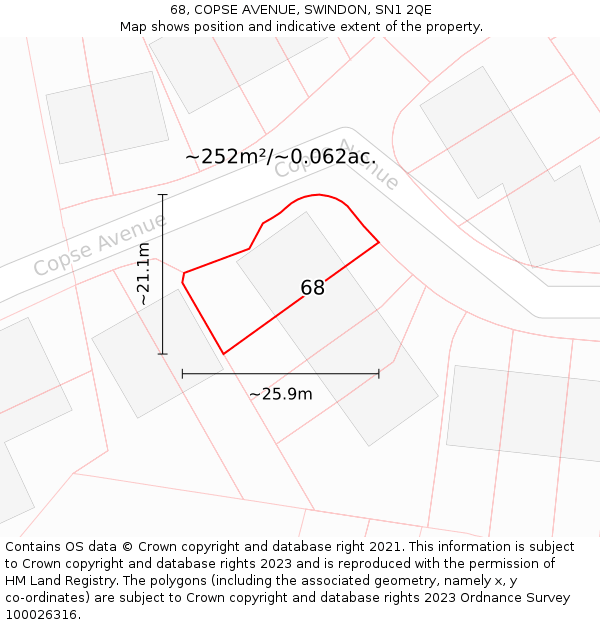 68, COPSE AVENUE, SWINDON, SN1 2QE: Plot and title map