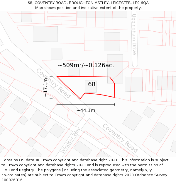 68, COVENTRY ROAD, BROUGHTON ASTLEY, LEICESTER, LE9 6QA: Plot and title map